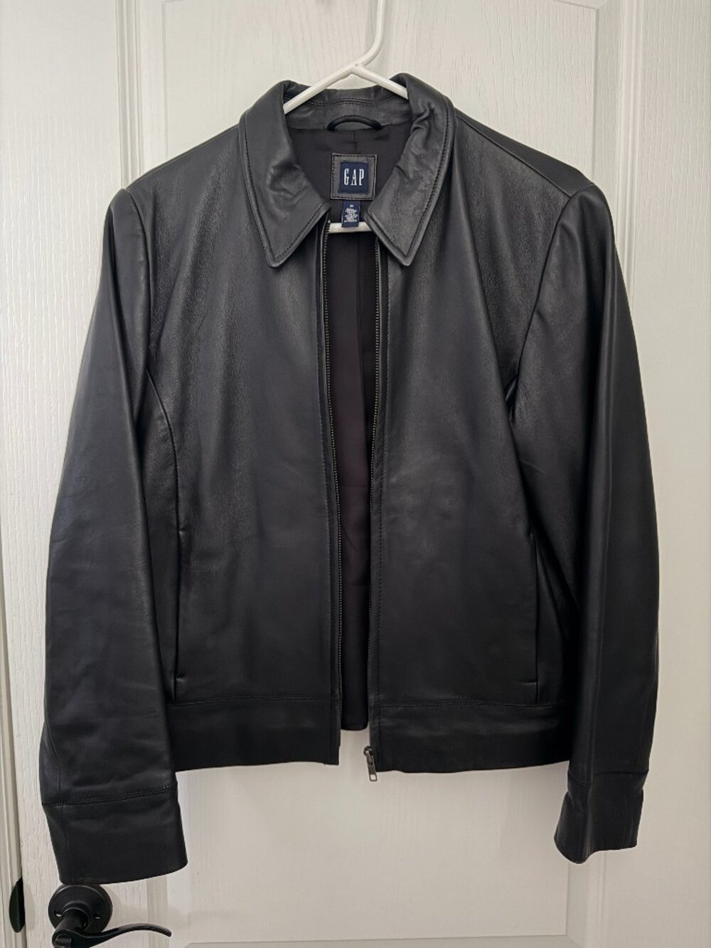 Classic Vintage Gap Black Leather Zip-Up Jacket - Medium
